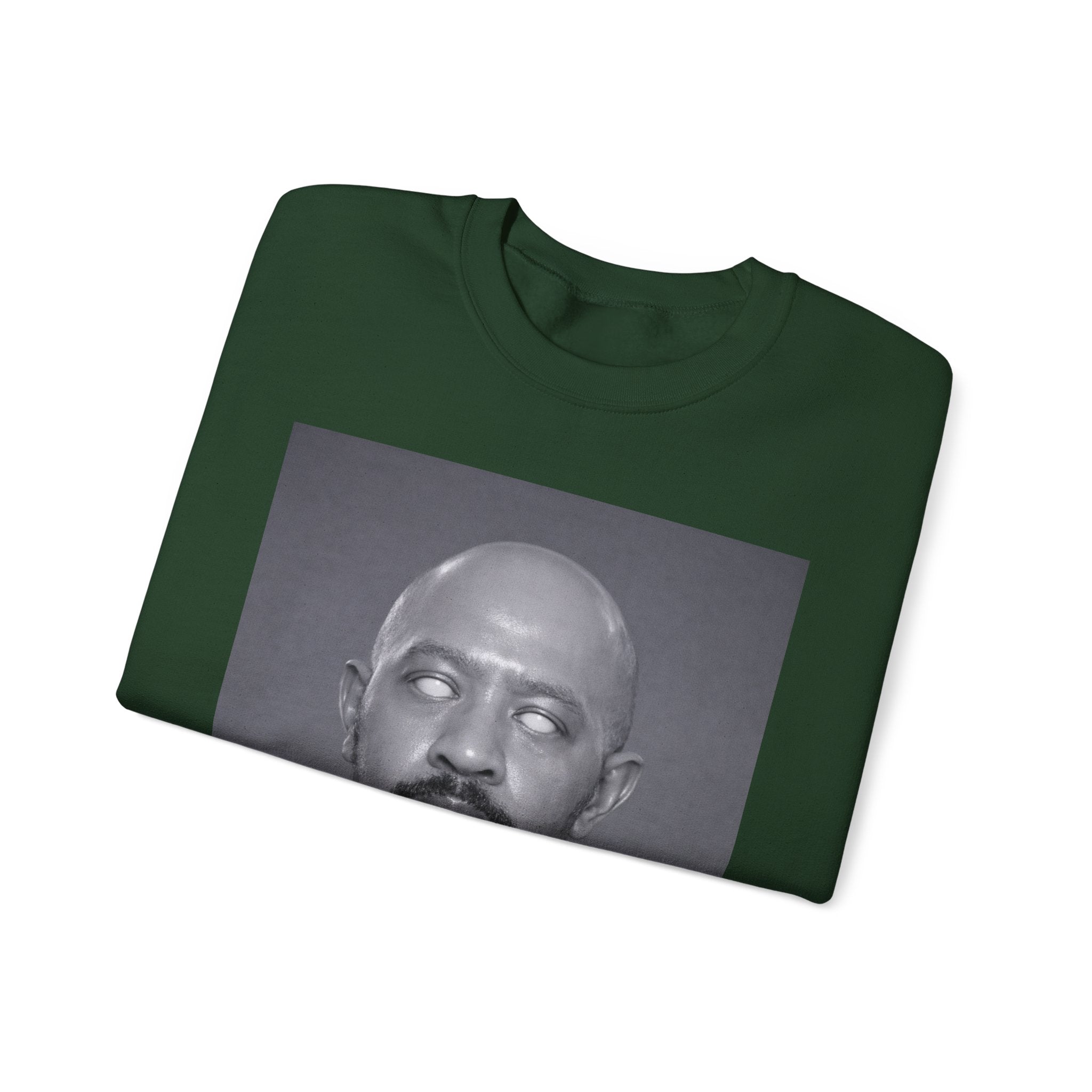 Crewneck Sweatshirt with Surreal Portrait Print — Monochrome Bald Man Art