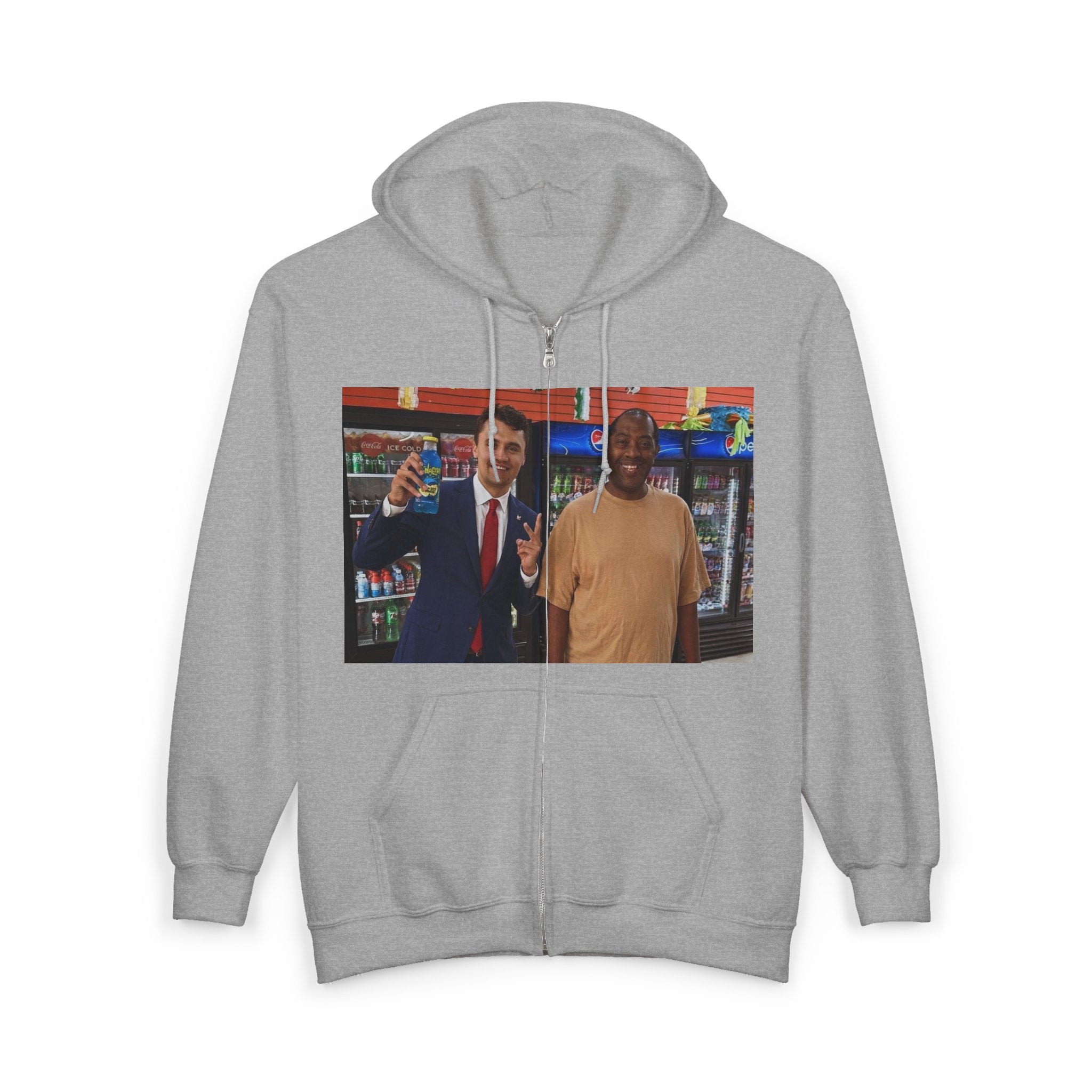 Full Zip Hoodie with Two-Person Convenience Store Photo Print