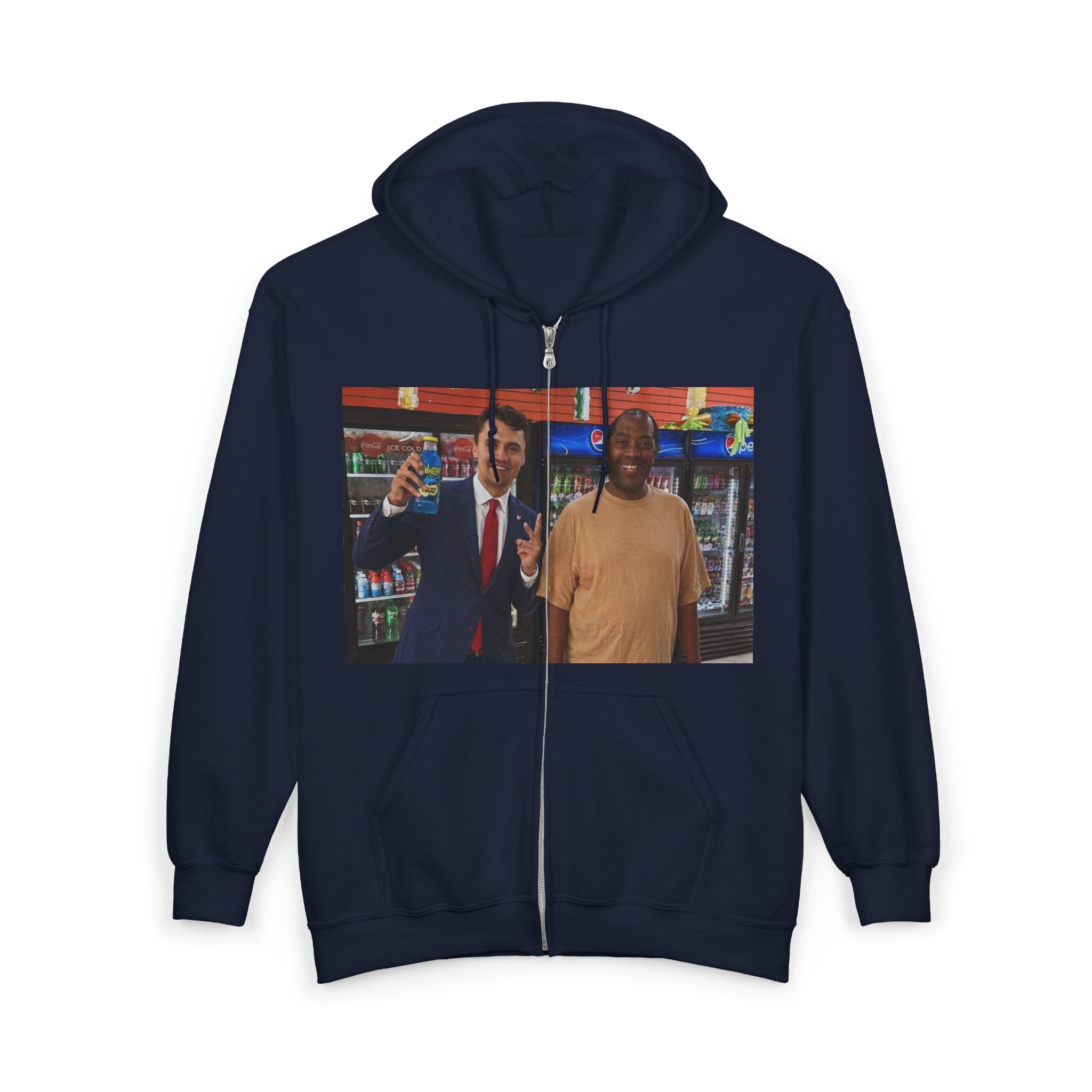 Full Zip Hoodie with Two-Person Convenience Store Photo Print