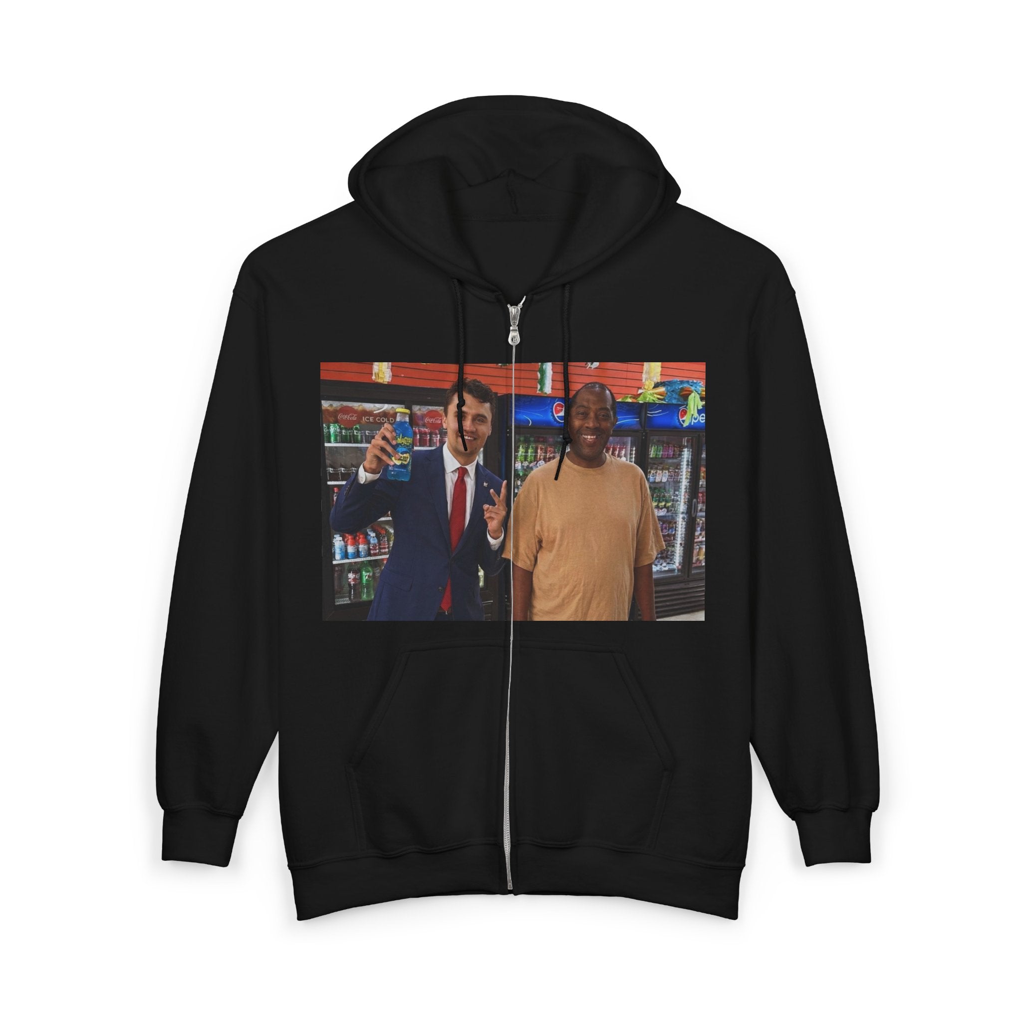 Full Zip Hoodie with Two-Person Convenience Store Photo Print