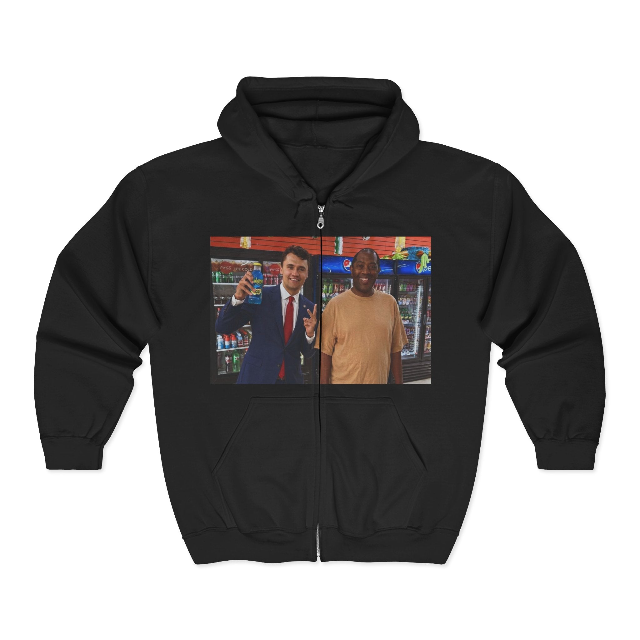 Full Zip Hoodie with Two-Person Convenience Store Photo Print