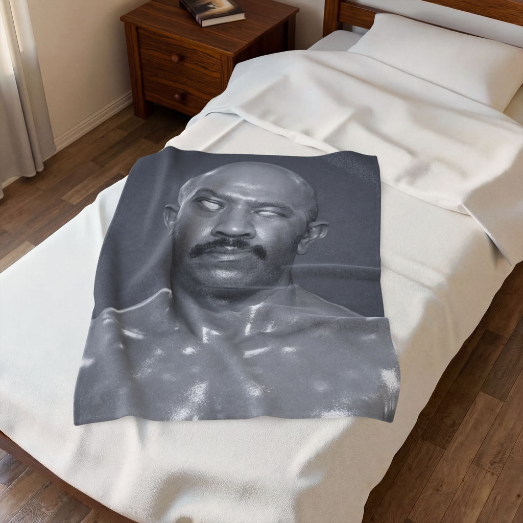 Velveteen Plush Blanket — Monochrome Portrait Throw (Eerie Vintage Gaze)