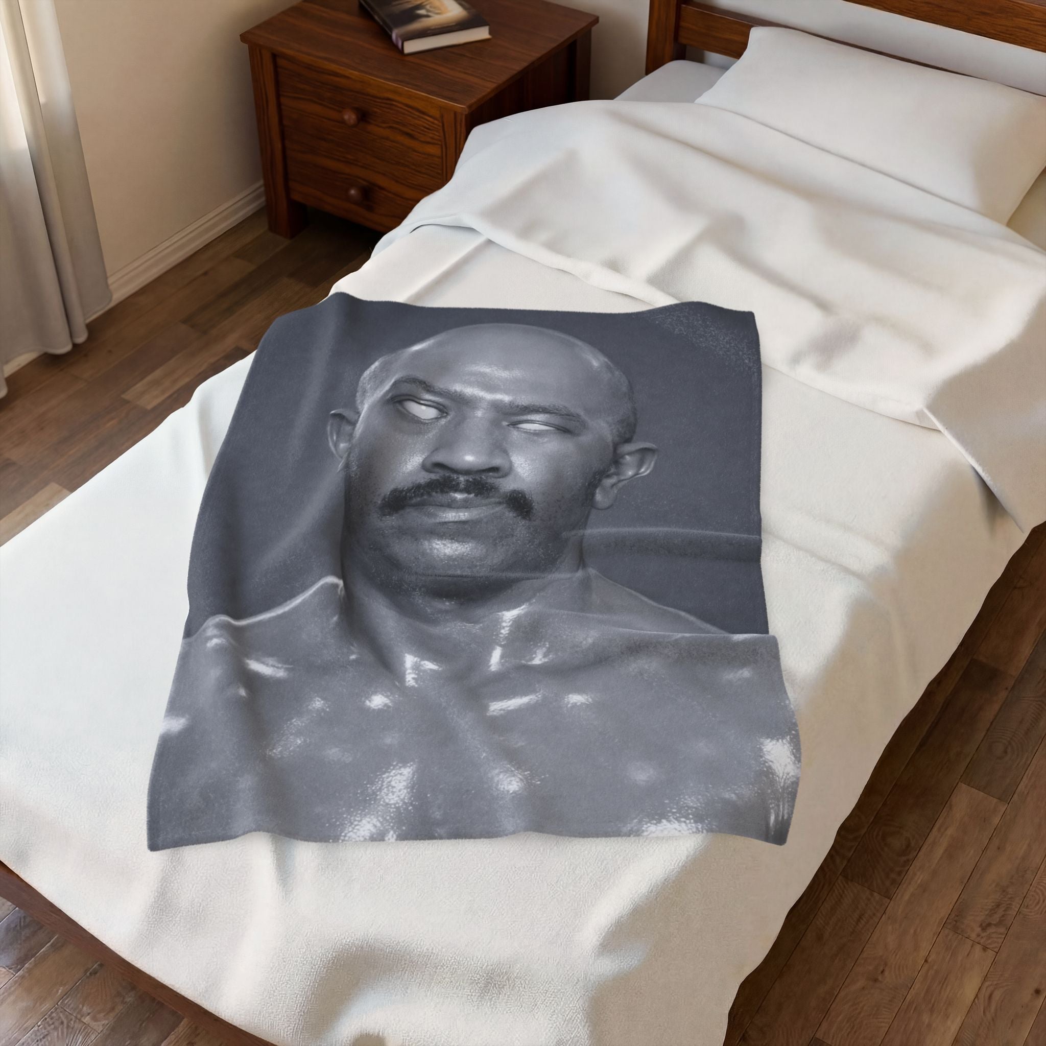 Velveteen Plush Blanket — Monochrome Portrait Throw (Eerie Vintage Gaze)