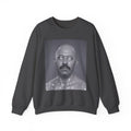 Crewneck Sweatshirt with Surreal Portrait Print — Monochrome Bald Man Art