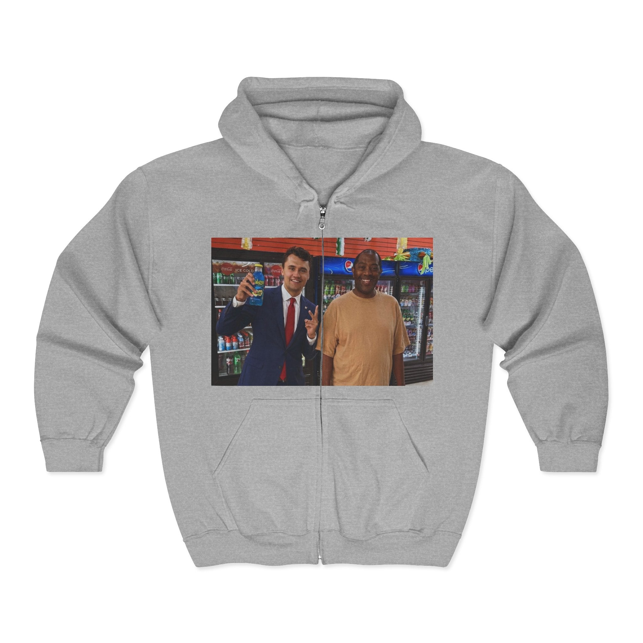 Full Zip Hoodie with Two-Person Convenience Store Photo Print