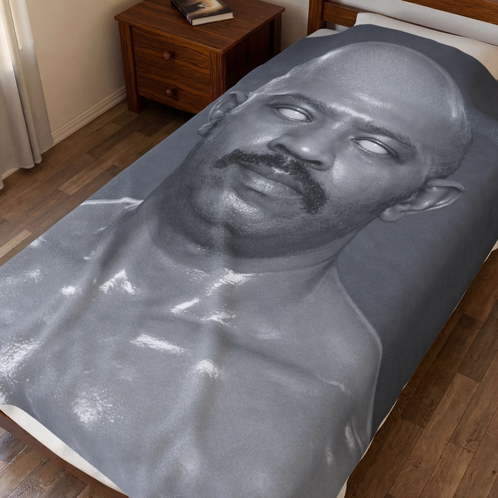 Velveteen Plush Blanket — Monochrome Portrait Throw (Eerie Vintage Gaze)