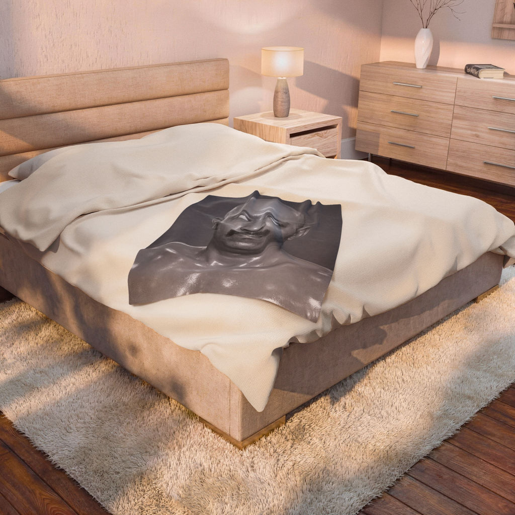 Velveteen Plush Blanket — Monochrome Portrait Throw (Eerie Vintage Gaze)