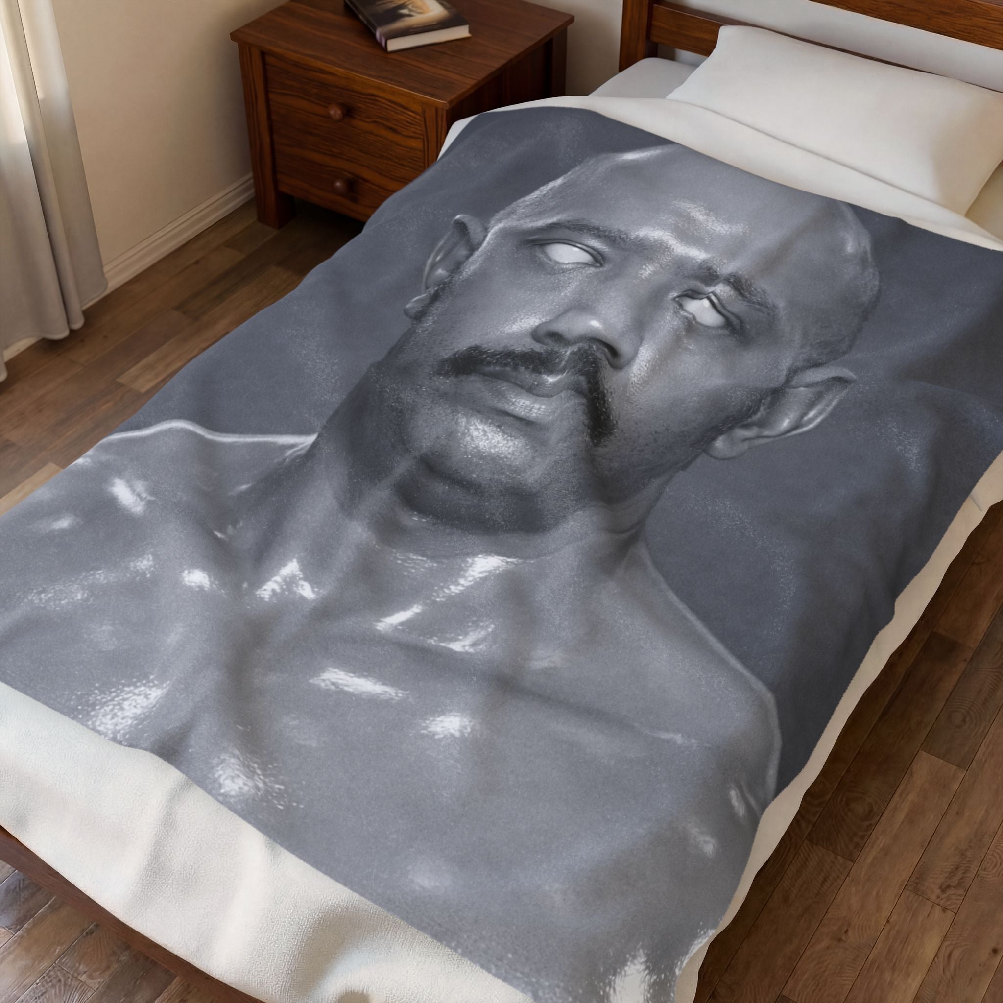 Velveteen Plush Blanket — Monochrome Portrait Throw (Eerie Vintage Gaze)